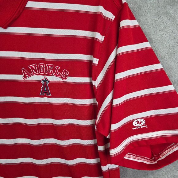 Mens Genuine Merchandise Red White Striped Polo Shirt LA Angels Short Sleeve XL - Picture 3 of 9